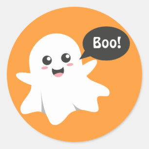 Adesivo Redondo Fantasma Bonito que Diz Boo, Feliz Halloween