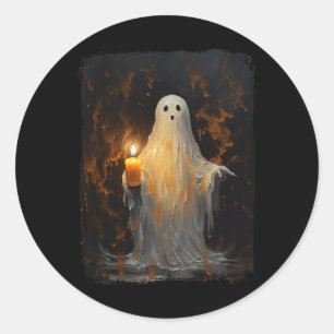 Adesivo Redondo Fantasma Bonito Segurando Velas Diversão Halloween