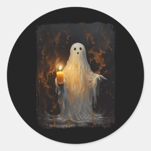 Adesivo Redondo Fantasma Bonito Segurando Velas Diversão Halloween