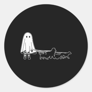 Adesivo Redondo Fantasma Boo Caminhando Com Cachorros Funny Hallow