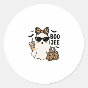 Adesivo Redondo Fantasma Boo Jee Halloween Arco de Leopardo Design