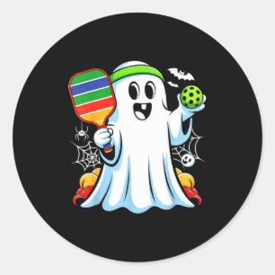 Adesivo Redondo Fantasma Boo jogando pickle ball divertido hallowe