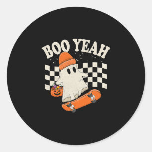 Adesivo Redondo Fantasma Boo Yeah Skateboarding Funny Halloween Gh