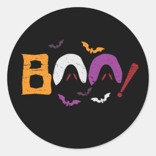 Adesivo Redondo Fantasma Colorido "Boo!" Vinheta Halloween