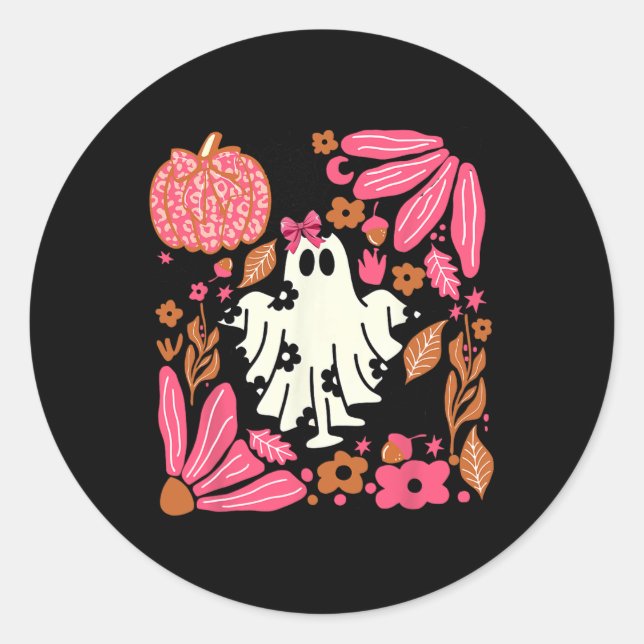 Adesivo Redondo Fantasma Com Flores, Halloween, Fantasma Floral Dr (Frente)