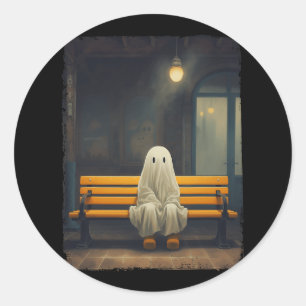 Adesivo Redondo Fantasma Da Fama Vintage, Esperando Sentado Na Cad