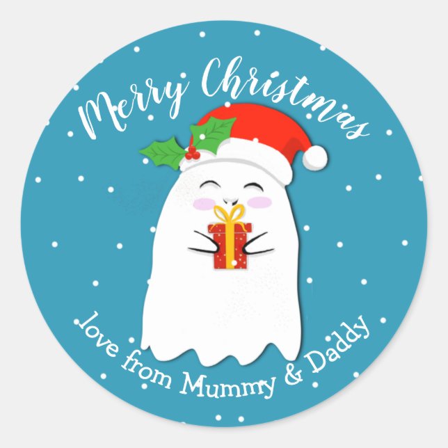 Adesivo Redondo fantasma da presente de feliz de Natal (Frente)