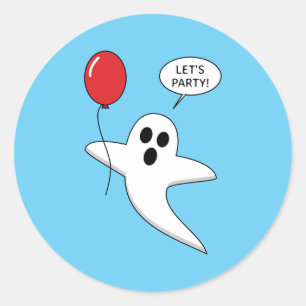 Adesivo Redondo Fantasma de Cartoon Bonito com Balão Vermelho