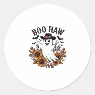 Adesivo Redondo Fantasma de Cowboy de Girassóis de Morcegos Boo Ha