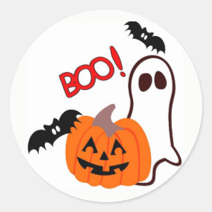 Adesivo Redondo Fantasma de Halloween com abóbora