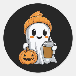 Adesivo Redondo Fantasma De Halloween Com Engraçado Café Encantado