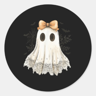 Adesivo Redondo Fantasma de Halloween Fofo Com Laço de Renda Estil