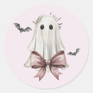Adesivo Redondo Fantasma de Halloween Pink Coquett