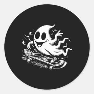 Adesivo Redondo Fantasma de Halloween Skateboard Skateboarding Hal