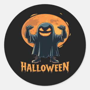 Adesivo Redondo Fantasma de Halloween Spooky com Design de Lua Che