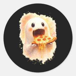 Adesivo Redondo Fantasma de Pizza Fofo Comendo Pizza Comida Divert