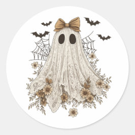 Adesivo Redondo Fantasma de Renda Elegante com Laço | Fantasma Flo
