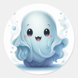 Adesivo Redondo Fantasma do Dia das Bruxas, bonitinho