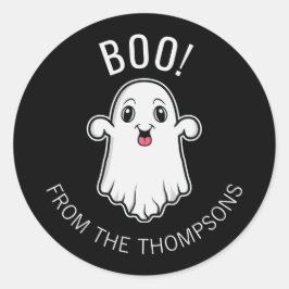 Adesivo Redondo Fantasma do Halloween Boo Texto Personalizado Pret