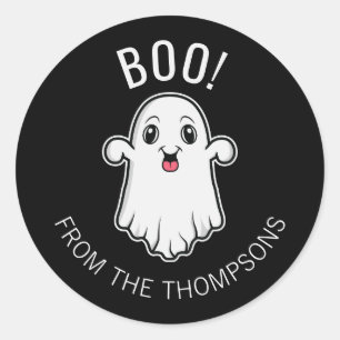 Adesivo Redondo Fantasma do Halloween Boo Texto Personalizado Pret