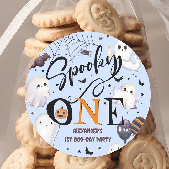 Adesivo Redondo Fantasma do primeiro aniversario de Dia das Bruxas (Criador carregado)
