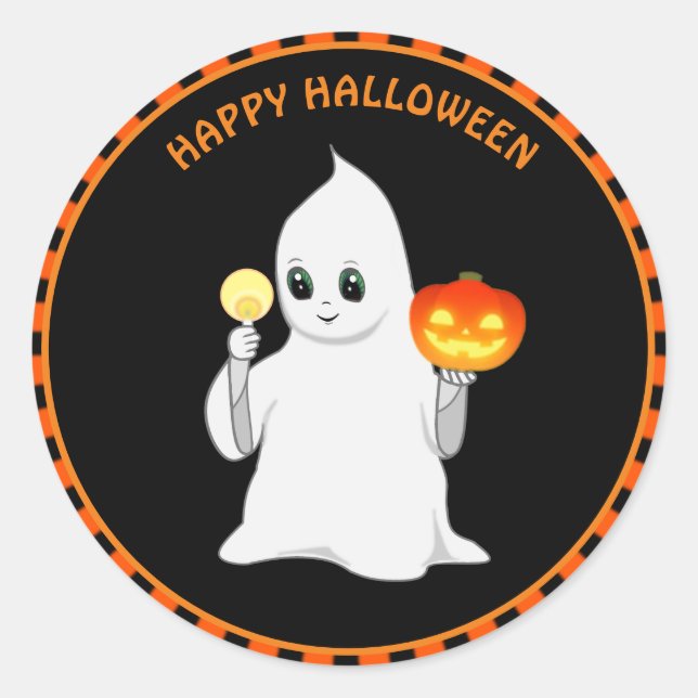 Adesivo Redondo fantasma e abóbora de Halloween (Frente)