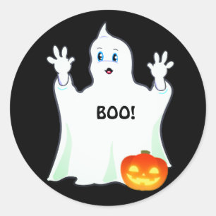 Adesivo Redondo Fantasma e Abóbora de Halloween Fofos em Preto