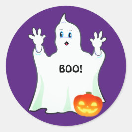 Adesivo Redondo Fantasma e Abóbora de Halloween Fofos em Roxo