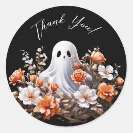 Adesivo Redondo Fantasma e Flores no Halloween Obrigado Stickers