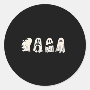 Adesivo Redondo Fantasma e Gato Preto Fantasma Fofo Segurando Gato