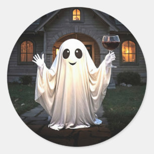 Adesivo Redondo Fantasma e Vinho de Halloween