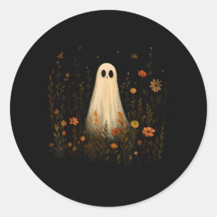 Adesivo Redondo Fantasma Em Um Prado Florido Design De Halloween D