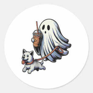 Adesivo Redondo Fantasma Engraçado Andando Cachorro Fantasma Noite