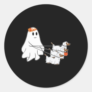 Adesivo Redondo Fantasma Engraçado Caminhando Com Três Cachorros Q