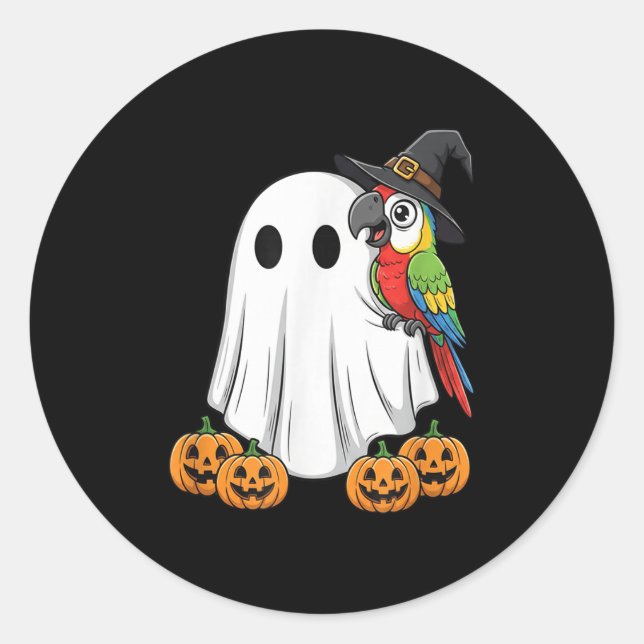 Adesivo Redondo Fantasma Engraçado Papagaio Pumpkin Halloween Cria (Frente)