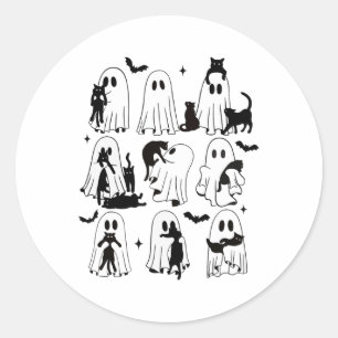 Adesivo Redondo Fantasma Engraçado Segurando Um Gato Negro Preguiç