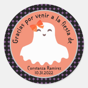 Adesivo Redondo Fantasma Espanhol Halloween Gracias Obrigado Festa