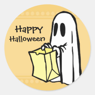 Adesivo Redondo Fantasma Feliz Halloween