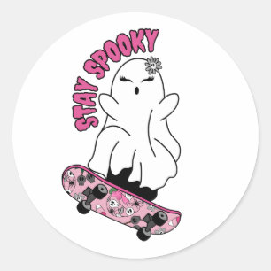 Adesivo Redondo Fantasma "Fique Louco" em um skate - Legal rosa