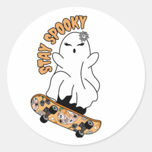 Adesivo Redondo Fantasma "Fique Louco" num skate - Laranja Legal
