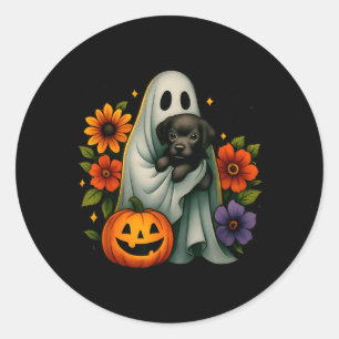 Adesivo Redondo Fantasma Floral Cachorro Preto Coquette Halloween 