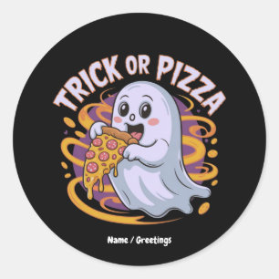 Adesivo Redondo Fantasma Fofo Comendo Pizza Diversão Assustadora T