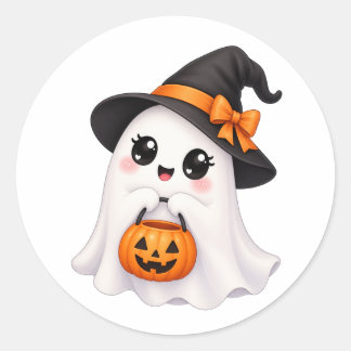 Adesivo Redondo Fantasma fofo de Halloween