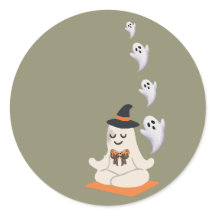 Fantasma Fofo Meditando com Chapéu de Bruxa