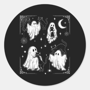 Adesivo Redondo Fantasma Fofo Segurando Gato Funny Halloween Homen