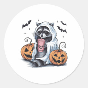Adesivo Redondo Fantasma Ghost Pumpkin Halloween Raccoon Costume R