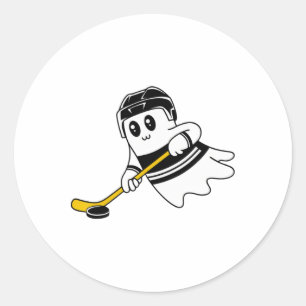 Adesivo Redondo Fantasma Jogando Esportes De Hóquei No Gelo