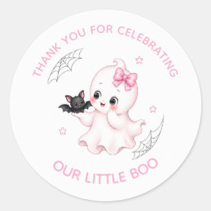 Adesivo Redondo Fantasma Little Boo Chá de Bebê de Halloween Ros