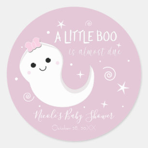 Adesivo Redondo Fantasma Menina Rosa BOO Festa de Bebê de Hallowee