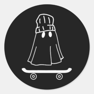 Adesivo Redondo Fantasma Mínimo de Halloween Skateboard e Meninos